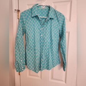 Teal patterned dress shirt, size S